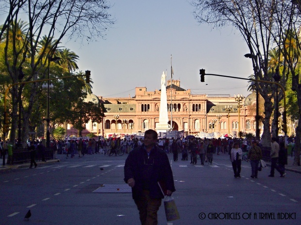 La Casa Rosada, or the president's house, during a protest in Buenos Aires, Argentina